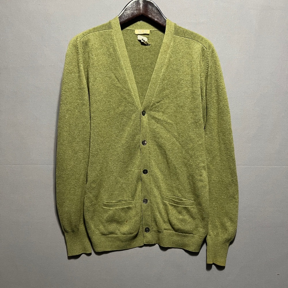 Vintage Cox Moore Cashmere Cardigan Sweater Mens Large Green Made in England